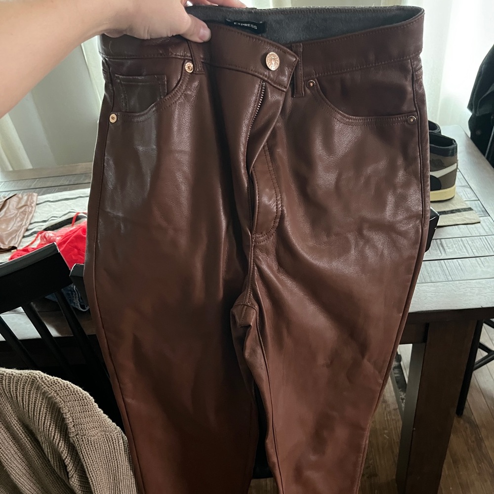 Express high rise express leather brown pants size 8